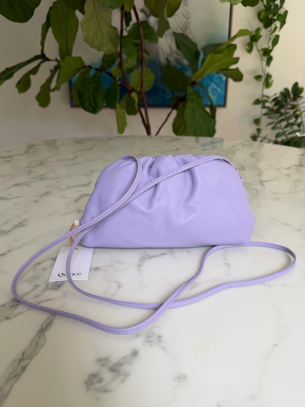 NWT Quince Naomi Italian Leather Clutch Gathered Crossbody Bag Lilac Purple